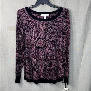 Emaline Sweater Pink/Black Silver Glitter‎ PatternedCrew Neck Sz. 1X & 3X  NWT